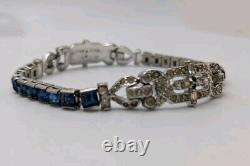 Vintage Crown Trifari Alfred Philippe Silver Tone Clear & Blue Crystal Bracelet