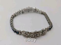 Vintage Crown Trifari Alfred Philippe Silver Tone Clear & Blue Crystal Bracelet