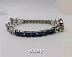 Vintage Crown Trifari Alfred Philippe Silver Tone Clear & Blue Crystal Bracelet