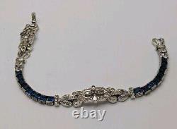 Vintage Crown Trifari Alfred Philippe Silver Tone Clear & Blue Crystal Bracelet
