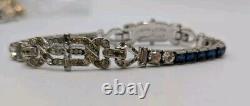 Vintage Crown Trifari Alfred Philippe Silver Tone Clear & Blue Crystal Bracelet