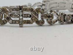 Vintage Crown Trifari Alfred Philippe Silver Tone Clear & Blue Crystal Bracelet