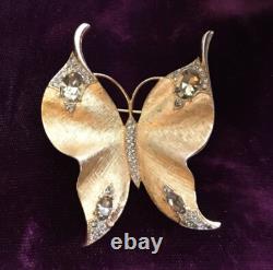 Vintage Crown Trifari Alfred Philippe Smokey Rhinestone Butterfly Brooch