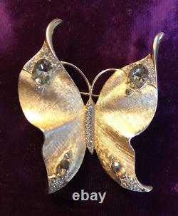 Vintage Crown Trifari Alfred Philippe Smokey Rhinestone Butterfly Brooch