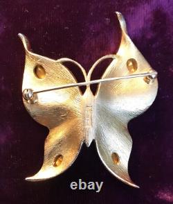 Vintage Crown Trifari Alfred Philippe Smokey Rhinestone Butterfly Brooch