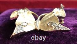 Vintage Crown Trifari Alfred Philippe Smokey Rhinestone Butterfly Brooch