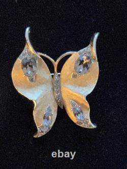 Vintage Crown Trifari Alfred Philippe Smokey Rhinestone Butterfly Brooch Pin