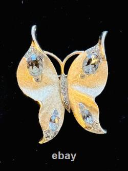 Vintage Crown Trifari Alfred Philippe Smokey Rhinestone Butterfly Brooch Pin