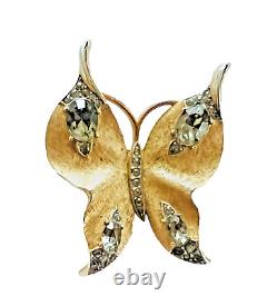 Vintage Crown Trifari Alfred Philippe Smokey Rhinestone Butterfly Brooch Pin