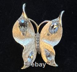 Vintage Crown Trifari Alfred Philippe Smokey Rhinestone Butterfly Brooch Pin