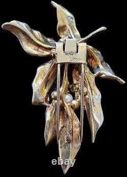 Vintage Crown Trifari Alfred Philippe Sterling Faux Pearl & Rhinestone Fur Pin