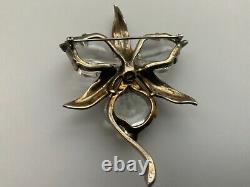 Vintage Crown Trifari Alfred Philippe Sterling Orchid Pin Jelly Belly 1944