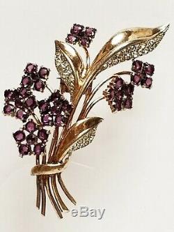 Vintage Crown Trifari Alfred Philippe Sterling Purple RS Flower Fur Dress Clip