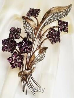 Vintage Crown Trifari Alfred Philippe Sterling Purple RS Flower Fur Dress Clip