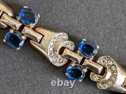 Vintage Crown Trifari Alfred Philippe Sterling Sapphire Blue Rhinestone Bracelet