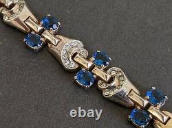 Vintage Crown Trifari Alfred Philippe Sterling Sapphire Blue Rhinestone Bracelet