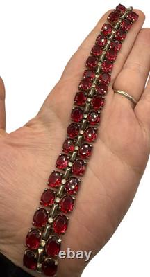 Vintage Crown Trifari Alfred Philippe Sterling Silver Bracelet Rhinestones 40's