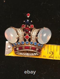 Vintage Crown Trifari Alfred Philippe Sterling Silver Moonstone Cabochons Crown