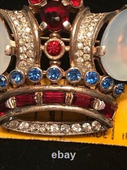 Vintage Crown Trifari Alfred Philippe Sterling Silver Moonstone Cabochons Crown