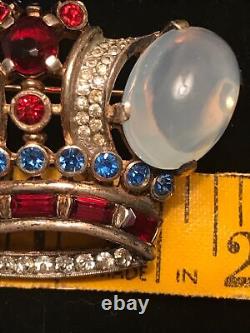 Vintage Crown Trifari Alfred Philippe Sterling Silver Moonstone Cabochons Crown