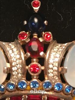 Vintage Crown Trifari Alfred Philippe Sterling Silver Moonstone Cabochons Crown