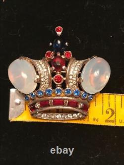 Vintage Crown Trifari Alfred Philippe Sterling Silver Moonstone Cabochons Crown