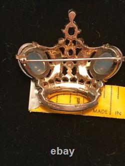 Vintage Crown Trifari Alfred Philippe Sterling Silver Moonstone Cabochons Crown