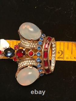 Vintage Crown Trifari Alfred Philippe Sterling Silver Moonstone Cabochons Crown