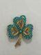 Vintage Crown Trifari Alfred Philippe Turquoise Cabochon Gold Tone hearts Brooch