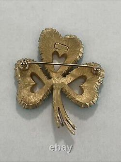 Vintage Crown Trifari Alfred Philippe Turquoise Cabochon Gold Tone hearts Brooch