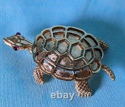 Vintage Crown Trifari Alfred Philippe Turtle Brooch Pin Costume Jewelry Estate