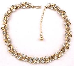 Vintage Crown Trifari Alfred Philippe White Rhinestone Choker Necklace Gold Pltd