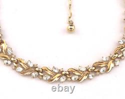 Vintage Crown Trifari Alfred Philippe White Rhinestone Choker Necklace Gold Pltd