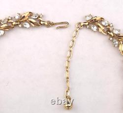 Vintage Crown Trifari Alfred Philippe White Rhinestone Choker Necklace Gold Pltd