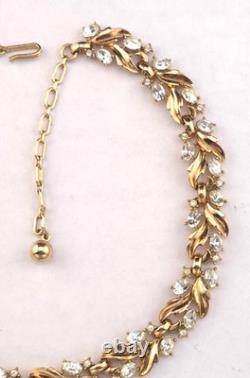 Vintage Crown Trifari Alfred Philippe White Rhinestone Choker Necklace Gold Pltd