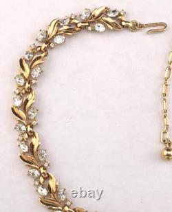 Vintage Crown Trifari Alfred Philippe White Rhinestone Choker Necklace Gold Pltd