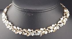 Vintage Crown Trifari Alfred Philippe White Rhinestone Choker Necklace Gold Pltd