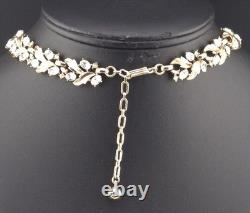 Vintage Crown Trifari Alfred Philippe White Rhinestone Choker Necklace Gold Pltd