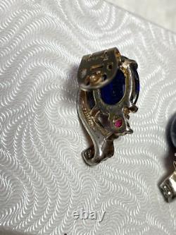 Vintage Crown Trifari Alfred Philippe blue Jelly Belly Rhinestone Earrings