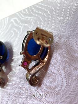 Vintage Crown Trifari Alfred Philippe blue Jelly Belly Rhinestone Earrings