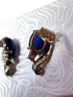 Vintage Crown Trifari Alfred Philippe blue Jelly Belly Rhinestone Earrings