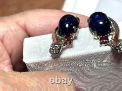 Vintage Crown Trifari Alfred Philippe blue Jelly Belly Rhinestone Earrings