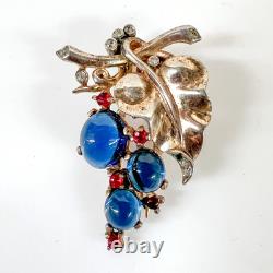Vintage Crown Trifari Alfred Philippe sterling gilt silver gripoix fur clip 40s