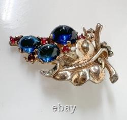 Vintage Crown Trifari Alfred Philippe sterling gilt silver gripoix fur clip 40s