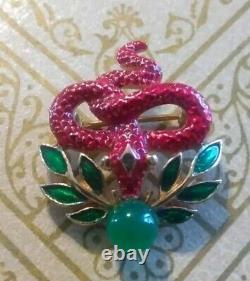 Vintage Crown Trifari Alfred Phillipe Garden Of Eden Enameled RARE Snake Brooch