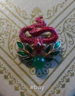 Vintage Crown Trifari Alfred Phillipe Garden Of Eden Enameled RARE Snake Brooch
