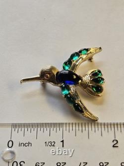 Vintage Crown Trifari Blue Jelly Belly Alfred Philippe Hummingbird Brooch