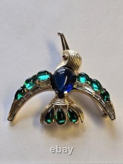 Vintage Crown Trifari Blue Jelly Belly Alfred Philippe Hummingbird Brooch