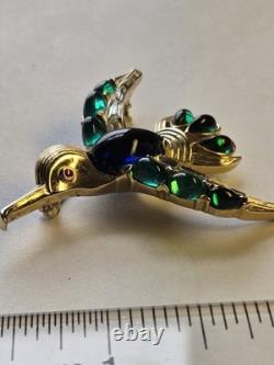 Vintage Crown Trifari Blue Jelly Belly Alfred Philippe Hummingbird Brooch