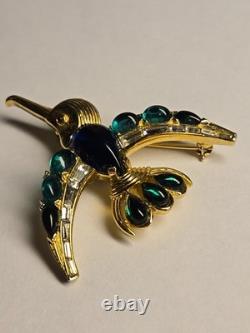 Vintage Crown Trifari Blue Jelly Belly Alfred Philippe Hummingbird Brooch